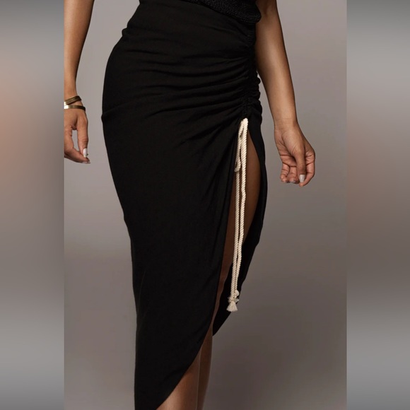 LUXLABEL BLACK SPRING RUCHED LINEN SKIRT - Picture 7 of 8